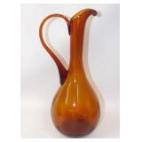 Hand-Blown Dark Amber Pitcher with Applied Handle