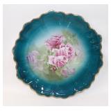 Bavarian Dark Blue Gilded Scalloped Platter Roses