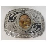 Silver-Tone Belt Buckle Natural Stone Center
