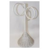 Tall White Wicker 3 Ring Towel Holder