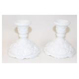 Westmoreland Milk Glass Old Quilt Candleholders