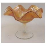 Fenton Marigold Carnival Glass Holly Compote