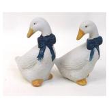 Pair of 1980s White Geese in Blue Bows Figurines