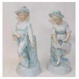 Old Bisque Gardening Couple Flower Spill Vases