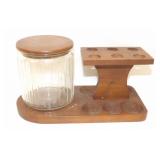 Walnut 6 Pipe Stand with Glass Humidor