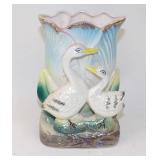 Vintage Iridescent White Geese Vase