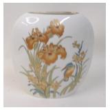 Japanese Oval Flat Vase Bird on Iris Garden