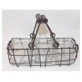 Rustic Farm House Glass Pots in Wire Carrier