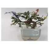 Jade & Coral Glass Flowering Bonsai Tree Planter