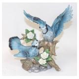 Blue Jay Birds Flowering Branch Porcelain Figurine