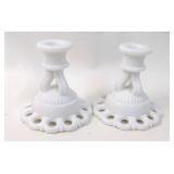Westmoreland Milk Glass Doric Lace Candleholders