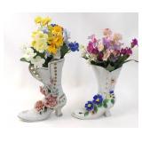 Pair Porcelain Victorian Embellished Shoes Boots