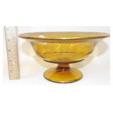 Etched Amber Glass Pedestal Bowl Encrusted Gold
