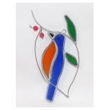Bird on Berry Branch Art Glass Sun Catcher