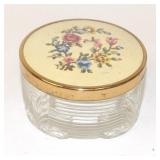 Fancy Ribbed Glass Dresser Powder Jewelry Box