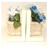 Flower Basket Ceramic Bookends