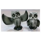 Vintage Grey Owls with Jeweled Rhinestone Eyes