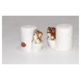 Tiny Bone China Squirrels on White Tree Stumps
