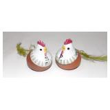 Ceramic Pottery Hen Chickens with Feather Tails
