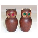 Vintage Wooden Owls Jeweled Eyes