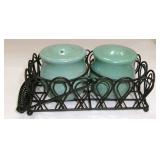 Matte Green Pfaltzgraff with Wire Carrier