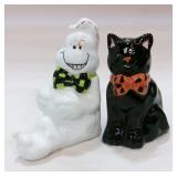 Enesco Halloween Black Cat & Ghost Set