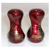 Ox Blood Red Lacquer Curved Pagoda Scenic