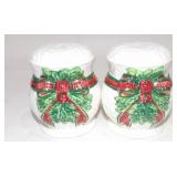 White Jars Wrapped with Christmas Greenery
