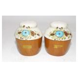 Mid Century Wood Ceramic Turquoise Flowers