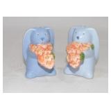 Avon Blue Bunnies Holding Bouquet of Flowers