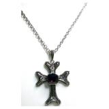 Ornate Jeweled Silver Cross Necklace