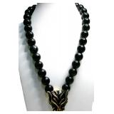 Black Beaded Panther Head Jeweled Eye Necklace