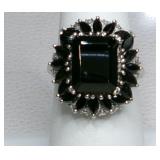 Black Spinel Sterling Silver Ring Size 7