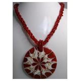 Red Sead Bead & Shell Statement Necklace