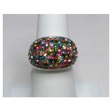 Silver Domed Cocktail Ring Multi-Color Pave Stones