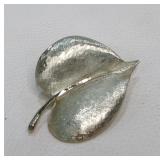 Vintage Brushed Silvertone Leaf Brooch