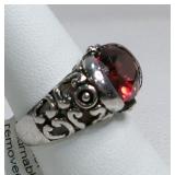 Bohemian Style Ring with Red Gemstone Size 7