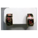 Vintage Cloisonne Enamel Asian Hoop Earrings