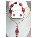 Gold-Tone Filigree Pink Glass Star Cabochon Set