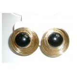 Vintage Gold-Tone Concentric Rings Black Cabochon