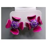 Retro Vibrant Pink & Purple Enamel Floral Earrings