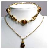 Vintage Brown Givre Cabochons Bracelet & Necklace