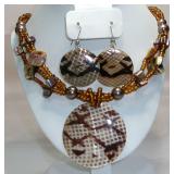 Snake Painted Shell & Glass Seed Bead Set
