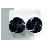 Vintage Lisner Navy Blue Thermoset Clip Earrings