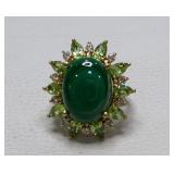 Gold over Sterling Cocktail Ring Green Labradorite