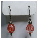 Artisan Orange Swirl Glass Bead Dangle Earrings