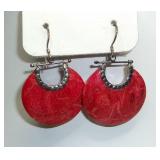 Red Coral Colored Discs Sterling Silver Earrings