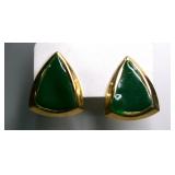 80's Green Enamel Gold-Tone Earrings