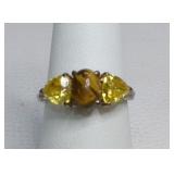 Sterling Silver Tiger Eye & Citrine Ring Sz 7