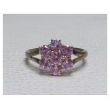 Sterling Silver Pink Sapphire Floral Ring Size 7
